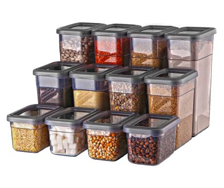 GinzaMaison Élelmiszertároló Konténerek Átlátszó Tetővel, 12 db-os szett (4X1580ml, 4X1100ml, 4x580ml), A szín