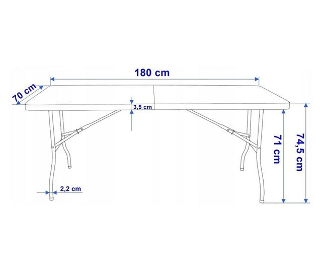 Fekete összecsukható asztal, kerti, kempingezéshez vagy horgászathoz, bőrönd stílusú, JollyMag, SC02BR, 70x180 cm