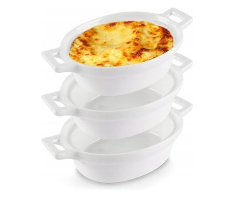 Комплект от 3 рамекини за дома, от порцелан, 14x9x4 см, 130 мл, овални