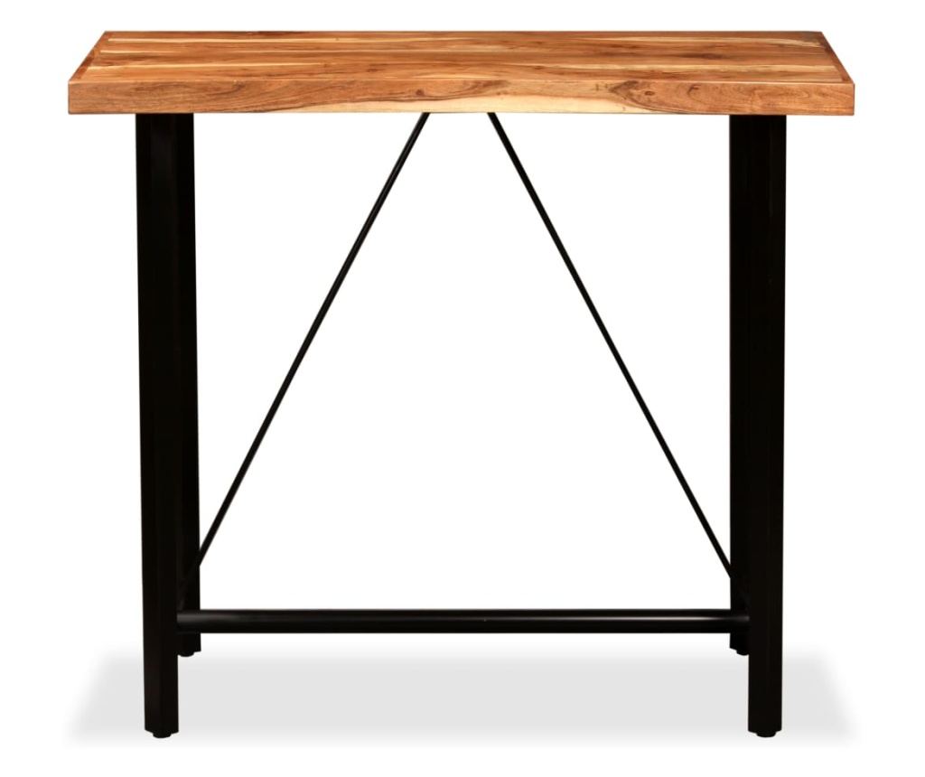 Мебели за бар, комплект от 5 части, масивна акациева дървесина и естествена кожа - 6