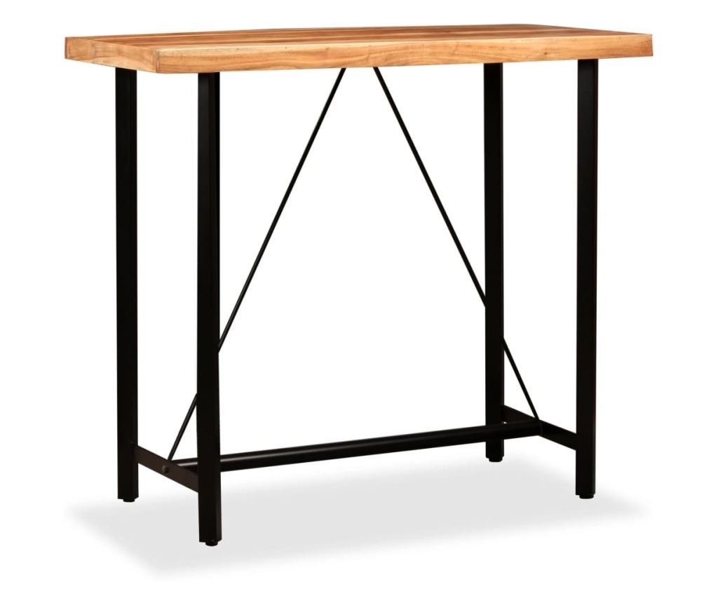 Мебели за бар, комплект от 5 части, масивна акациева дървесина и естествена кожа - 7