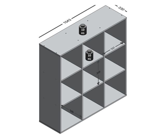 FMD Fggleges polc 9 rekesszel, elavult stlusban