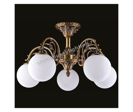 Primo csillár 5 ággal, klasszikus design, antikolt bronz bevonat, fehér lámpaernyő - Bussy Lighting 7210-52-45