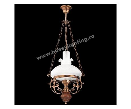 Aladdin csillár, átmérő 32 cm, rusztikus, antik bronz, tömörfa, fehér lámpaernyő - Bussy Lighting 2006-62-20B
