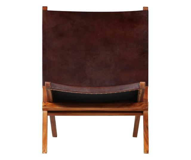 Sklopiva opuštajuća stolica, smeđa, prirodna koža