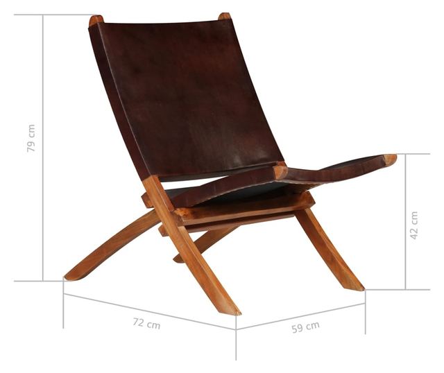 Sklopiva opuštajuća stolica, smeđa, prirodna koža