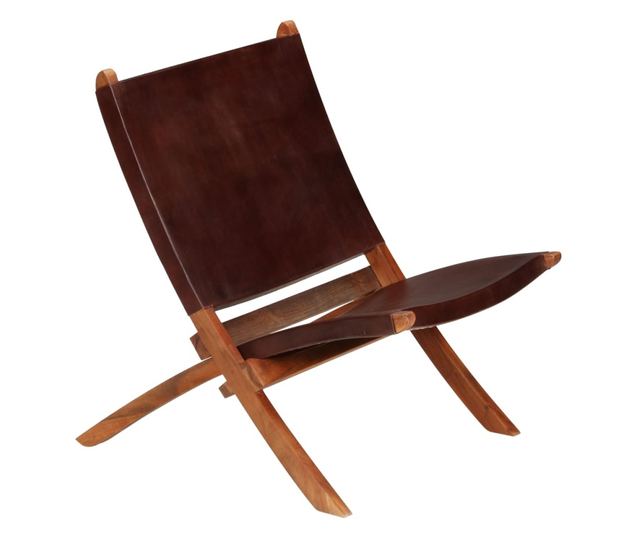 Sklopiva opuštajuća stolica, smeđa, prirodna koža