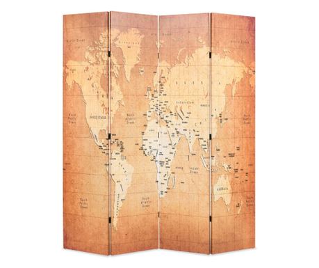 Skládací paraván, žlutý, 160 x 170 cm, mapa světa