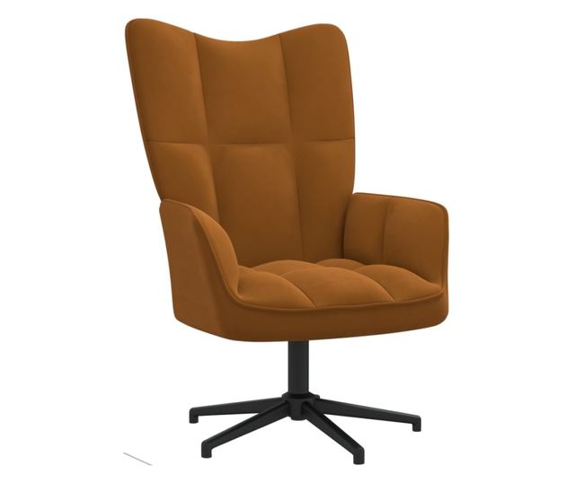 Stolica za opuštanje s taburetom, smeđa, baršun