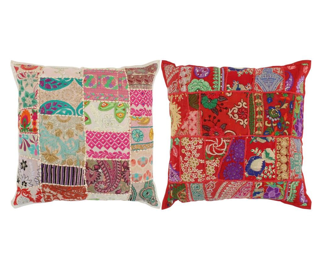 Set ukrasnih jastuka s patchwork uzorkom, 2 kom, crvena/bež, 45x45 cm, ručno izrađeno - 5