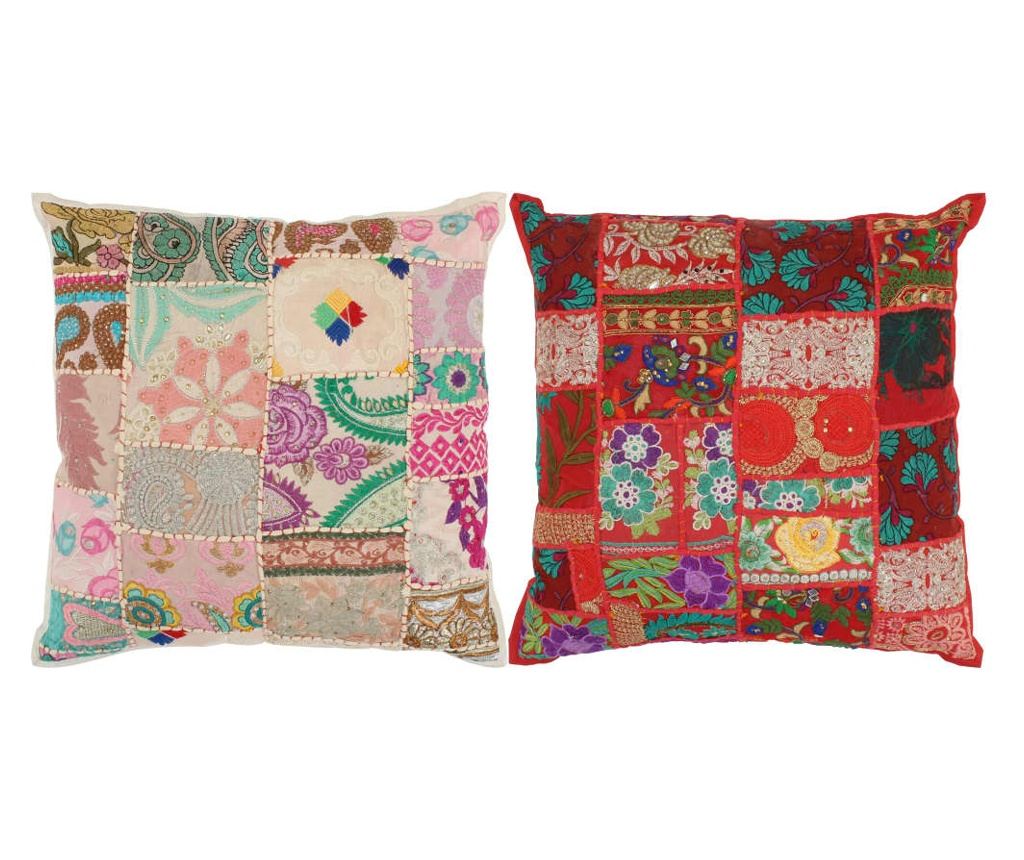 Set ukrasnih jastuka s patchwork uzorkom, 2 kom, crvena/bež, 45x45 cm, ručno izrađeno - 6