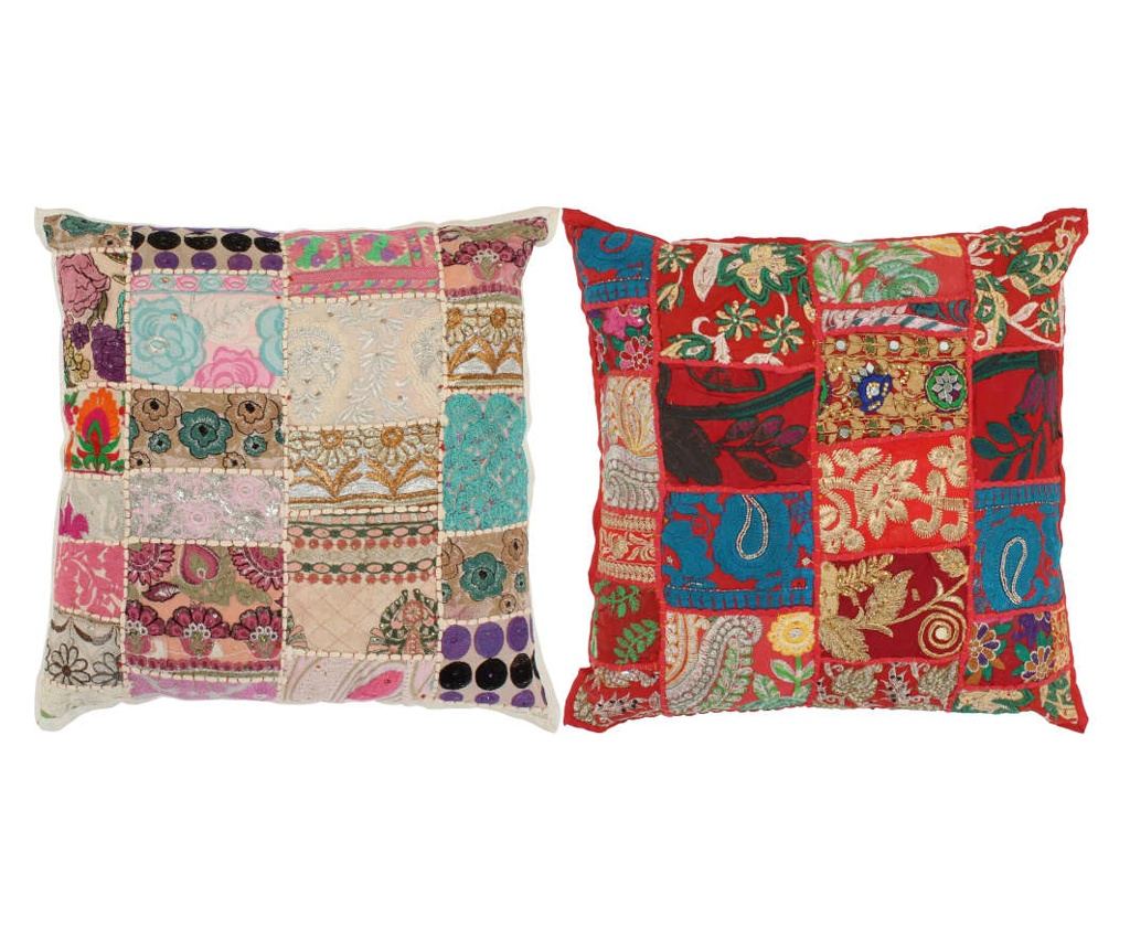 Set ukrasnih jastuka s patchwork uzorkom, 2 kom, crvena/bež, 45x45 cm, ručno izrađeno - 7