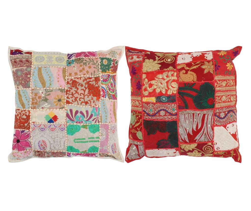 Set ukrasnih jastuka s patchwork uzorkom, 2 kom, crvena/bež, 45x45 cm, ručno izrađeno - 8