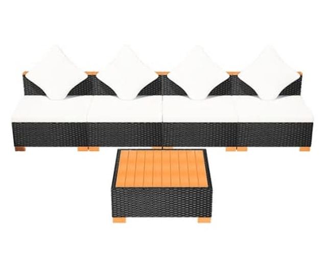 Vrtni namještaj s jastucima, 9 dijelova, crni, poliratan