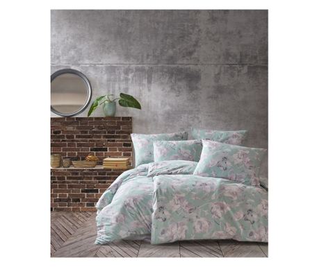 Lenjerie de pat dublu, Story Home, 100% bumbac ranforce, 144 TC, 4 piese(cearsaf de pilota 200x220cm, cearsaf pat 220x240 cm, 2 