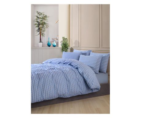 Lenjerie de pat dublu, Story Home, 100% bumbac ranforce, 144 TC, 4 piese(cearsaf de pilota 200x220cm, cearsaf pat 220x240 cm, 2 