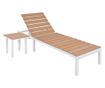 Ležaljke za plažu s stolom, 2 kom., bijela & smeđa, aluminij & WPC