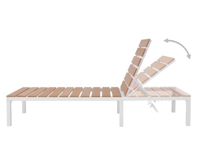 Ležaljke za plažu s stolom, 2 kom., bijela & smeđa, aluminij & WPC