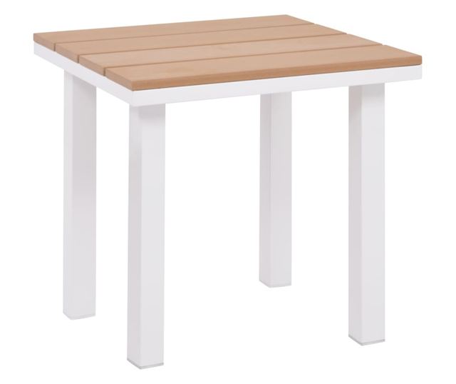 Ležaljke za plažu s stolom, 2 kom., bijela & smeđa, aluminij & WPC