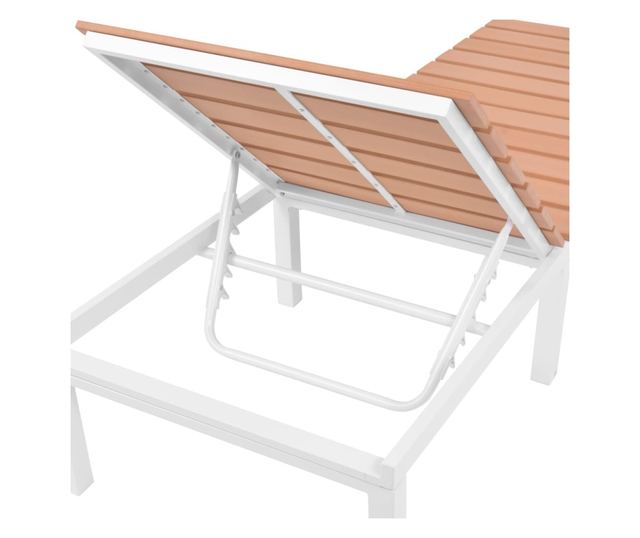 Ležaljke za plažu s stolom, 2 kom., bijela & smeđa, aluminij & WPC