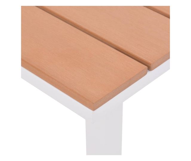 Ležaljke za plažu s stolom, 2 kom., bijela & smeđa, aluminij & WPC