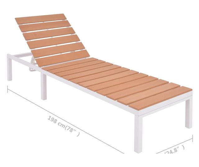 Ležaljke za plažu s stolom, 2 kom., bijela & smeđa, aluminij & WPC