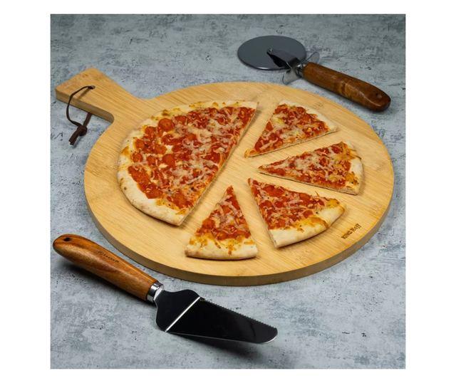 Placa pizza Kinghoff KH 1674, 35 cm, Maner confortabil, Bambus