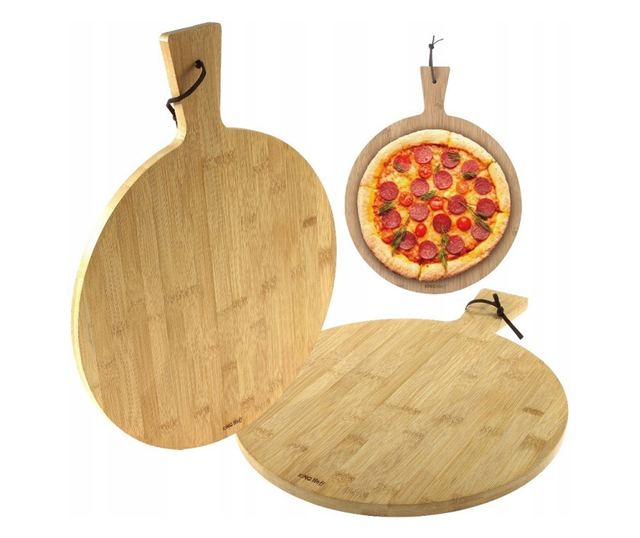 Placa pizza Kinghoff KH 1674, 35 cm, Maner confortabil, Bambus