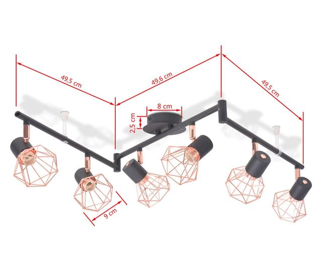 Luster s 6 E14 svjetiljki, crna i bakrena
