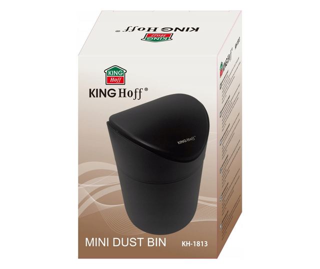 Coș de gunoi mini Kinghoff KH 1813, 1.8L, 12 x17 cm, Inox, Negru