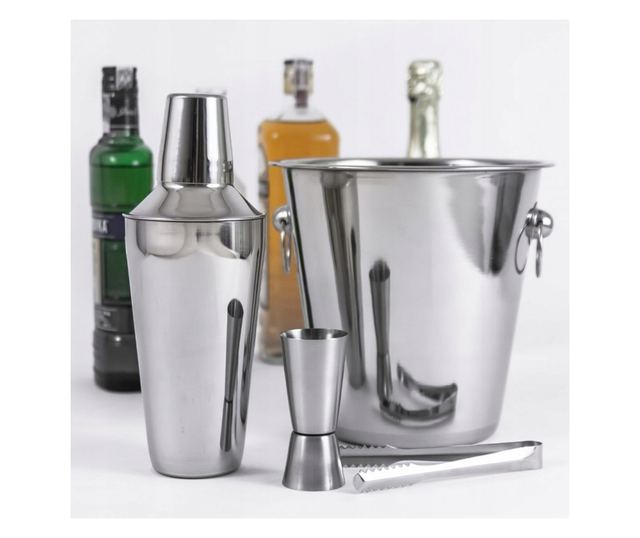 Kinghoff KH 1389 Set Cocktail, 4 piese, Pahar de măsurare, Clești, Oțel inoxidabil