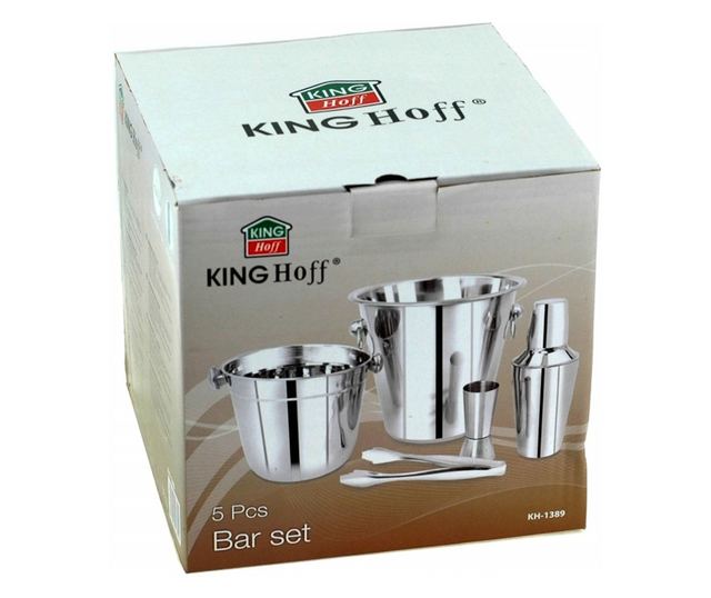Kinghoff KH 1389 Set Cocktail, 4 piese, Pahar de măsurare, Clești, Oțel inoxidabil