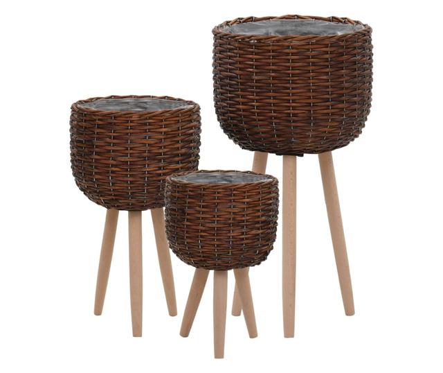 Žardinjera, 3 kom., pletena s PE oblogom