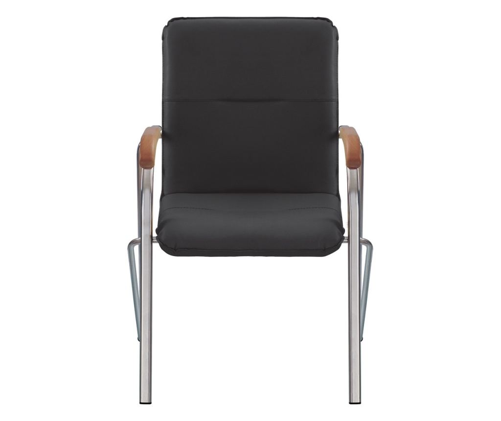 Посетителски стол MULLER Wood, Черна естествена кожа - 2