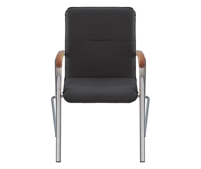 Stolica za posjetitelje MULLER Wood, Crna prirodna koža