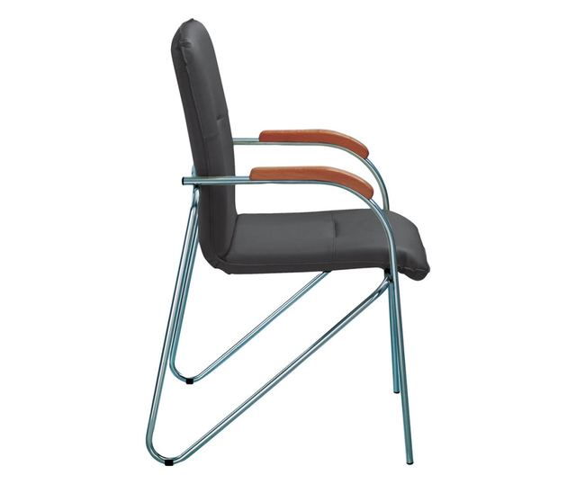 Stolica za posjetitelje MULLER Wood, Crna prirodna koža