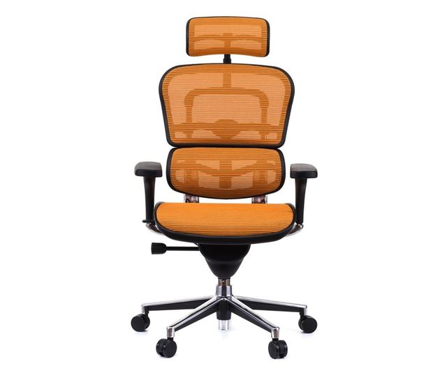 Stolac ERGOHUMAN Plus, mreža Narančasta, 2D naslon za glavu, lumbalna potpora, 3D podesive ruke