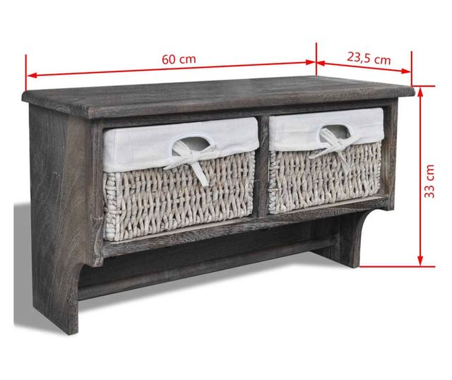 Zidna polica, smeđa, 60 x 23,5 x 33 cm, paulovnija drvo