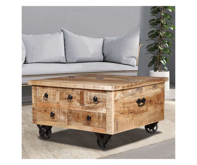 Stół kawowy z nieobrobionego drewna mango, 70 x 70 x 40 cm