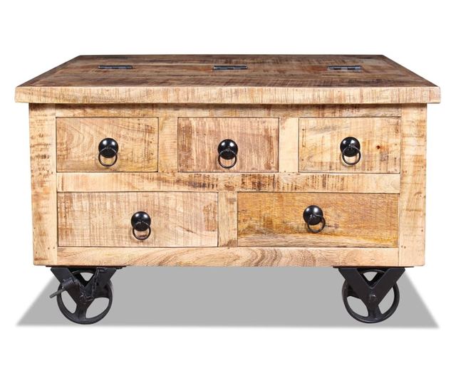 Stół kawowy z nieobrobionego drewna mango, 70 x 70 x 40 cm