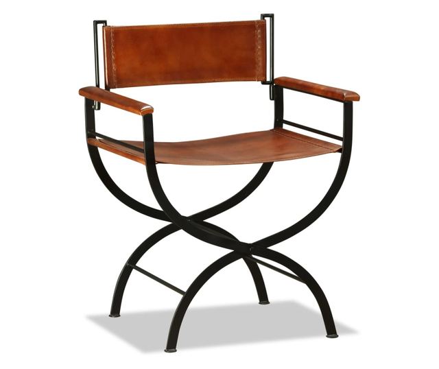 Sklopiva stolica, crna i smeđa, prirodna koža