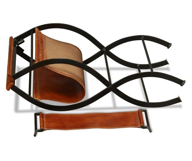 Sklopiva stolica, crna i smeđa, prirodna koža