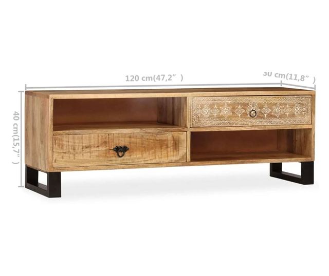 TV komoda, 120 x 30 x 40 cm, masivno drvo manga