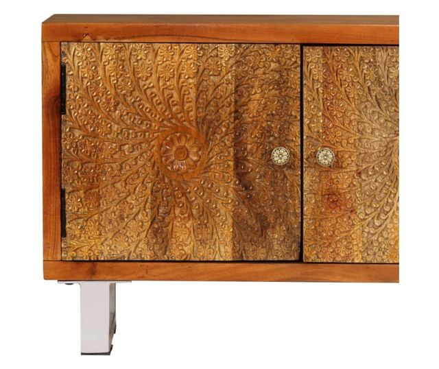 TV komoda od masivnog drva s rezbarenim vratima, 140 x 30 x 40 cm
