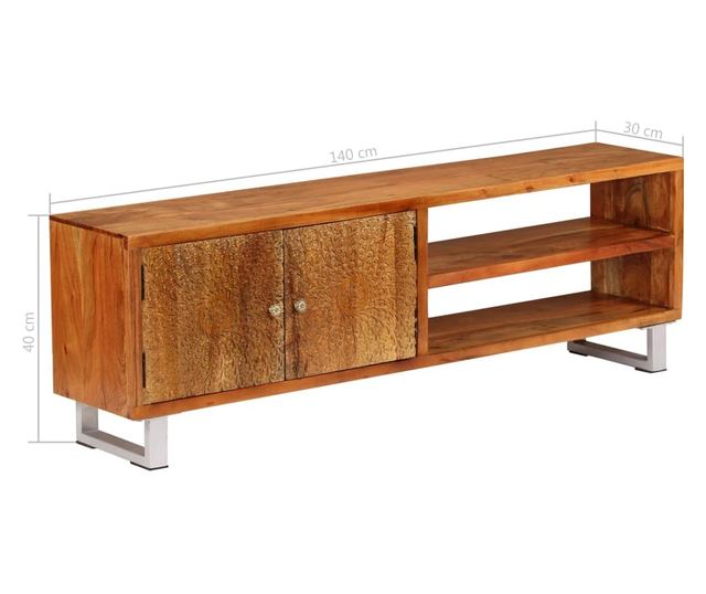 TV komoda od masivnog drva s rezbarenim vratima, 140 x 30 x 40 cm