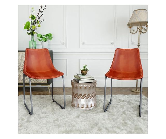 Stolice za kuhinju, 2 kom., smeđe, prirodna koža