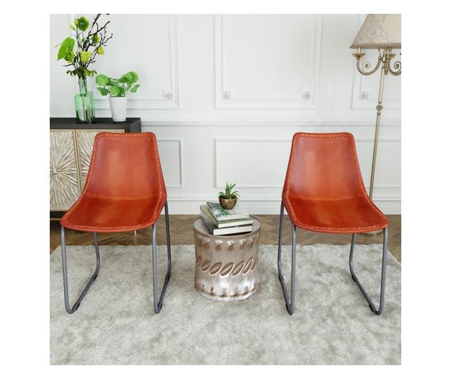 Stolice za kuhinju, 2 kom., smeđe, prirodna koža