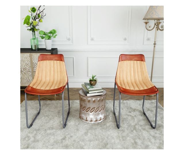 Kuhinjske stolice, 2 kom., smeđa i bež, prirodna koža i platno