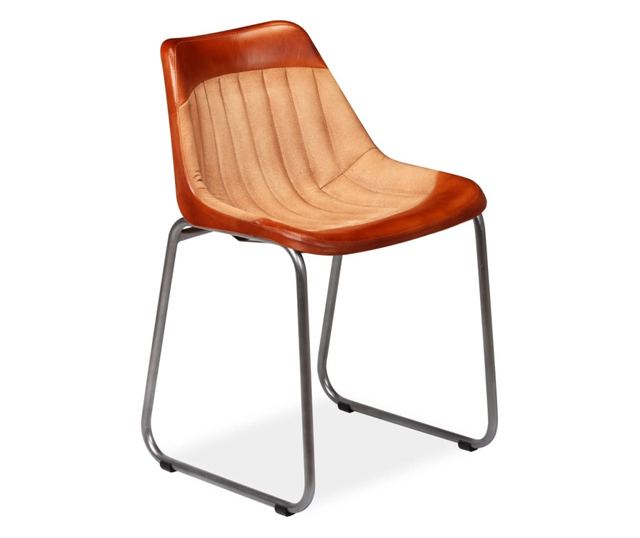 Kuhinjske stolice, 2 kom., smeđa i bež, prirodna koža i platno