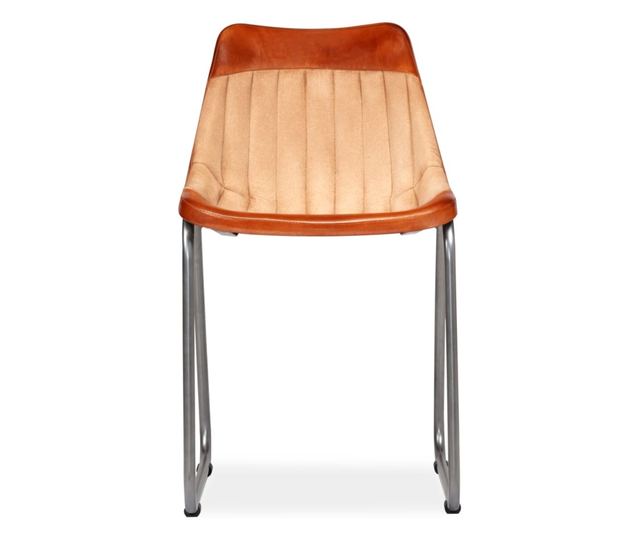 Kuhinjske stolice, 2 kom., smeđa i bež, prirodna koža i platno